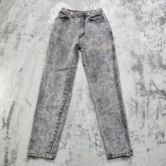 Vintage 80s Rose Denim Jeans Womens 9 Juniors Black Acid Wash High Rise Tapered - Picture 1 of 14